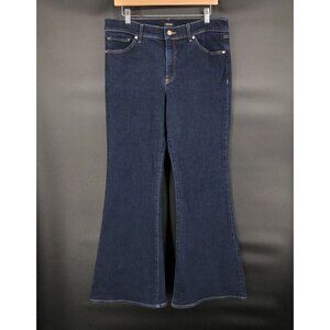 Express Women's 70s Flare Mid Rise Jeans 12R Blue Dark Wash y2k Cotton Blend